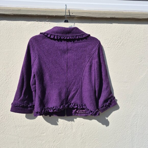Anthro Purple Ruffle Trim Suit Jacket Blazer Retro Y2K Feminine Office Work M - Picture 9 of 16